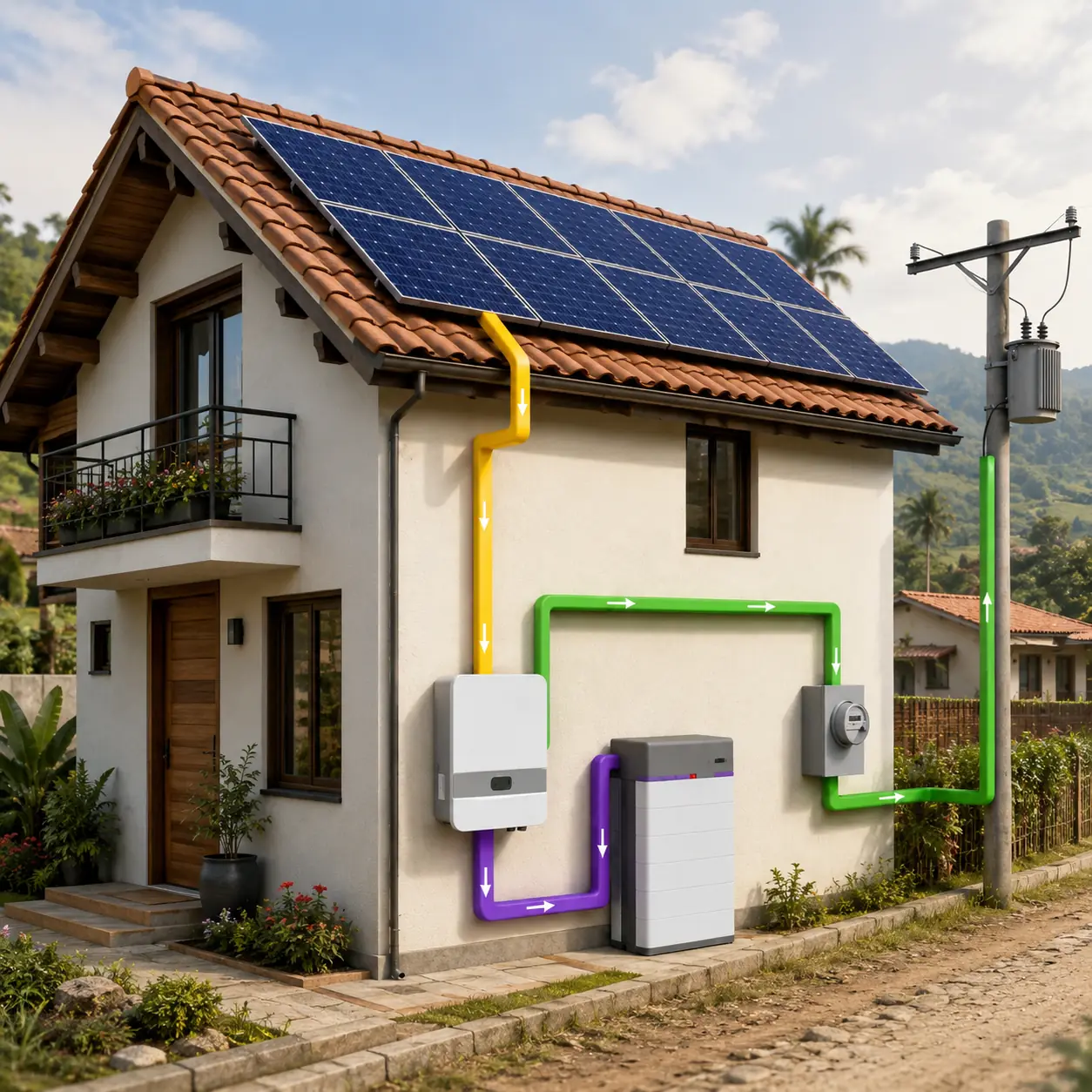 Sistema solar fotovoltaico híbrido con almacenamiento en baterías