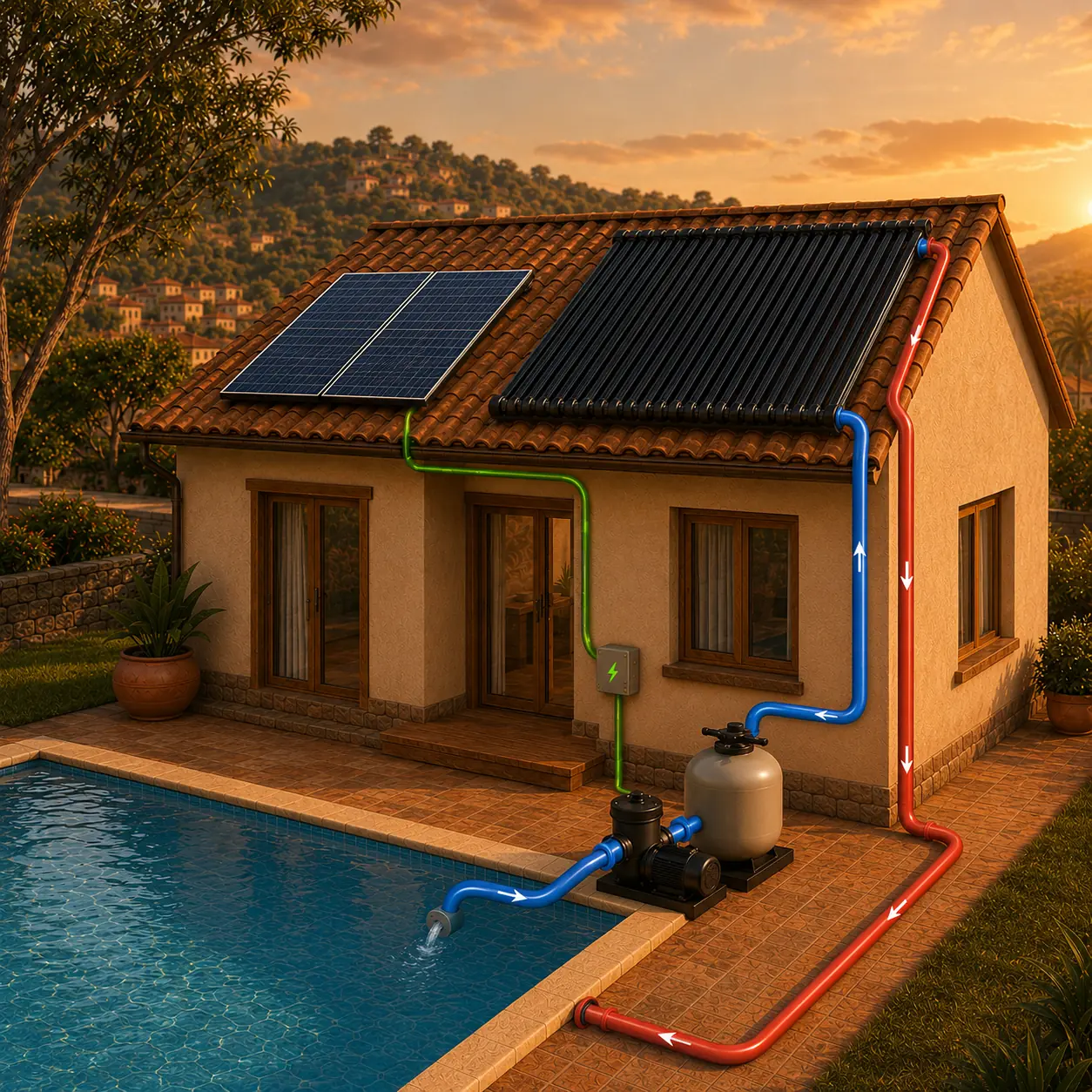 Sistema de climatización y calentamiento solar para piscina